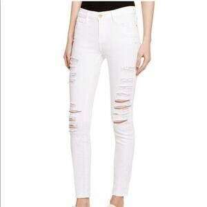 Frame Denim Le Skinny de Jeanne Jeans White Distressed Le Color Rip Blanc Sz 27